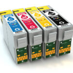 CMYK. Cartridges for colour inkjet printer. 3d