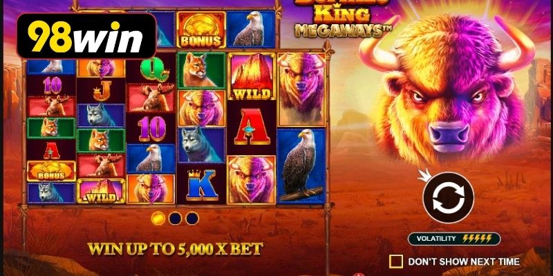 Giao diện Buffalo King Megaways với biểu tượng bò rừng hoang dã